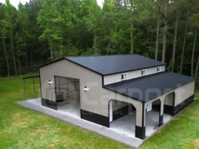 Two Toned Metal Garage With Lean To Georgia