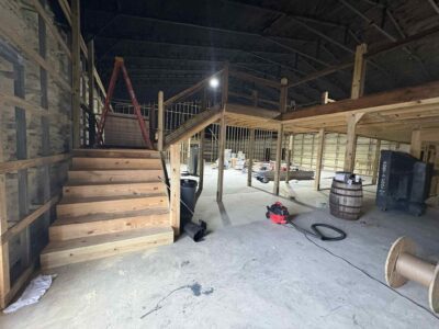 Metal building loft construction inside warehouse billiard