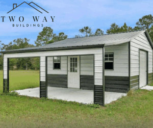 metal garage in Waycross Georgia, with lean to and roll up doors